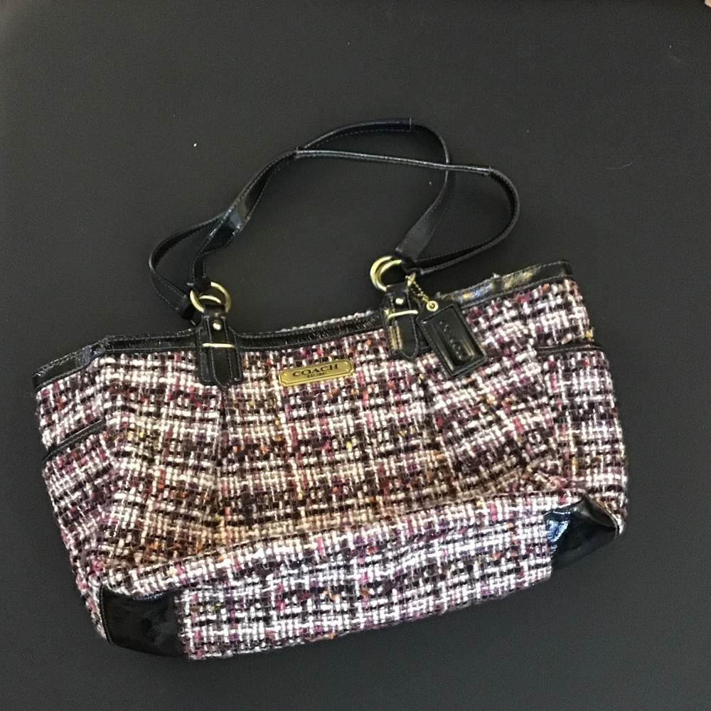Vintage Coach Tweed Shoulder Bag - Black and Pink